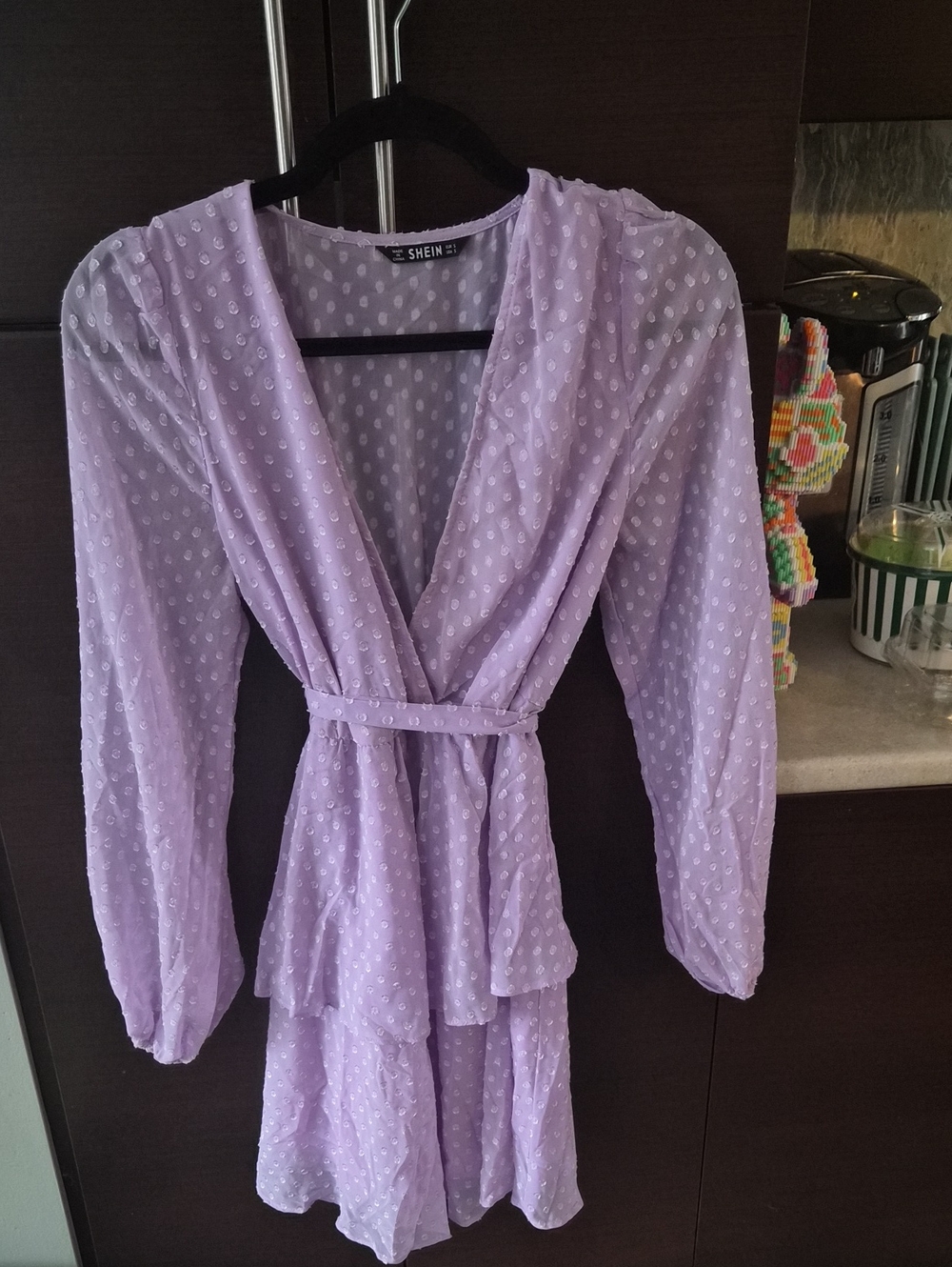 SHEIN Lilac Swiss Dot Wrap Mini Dress